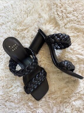 Black Braided Double-Strap Heels